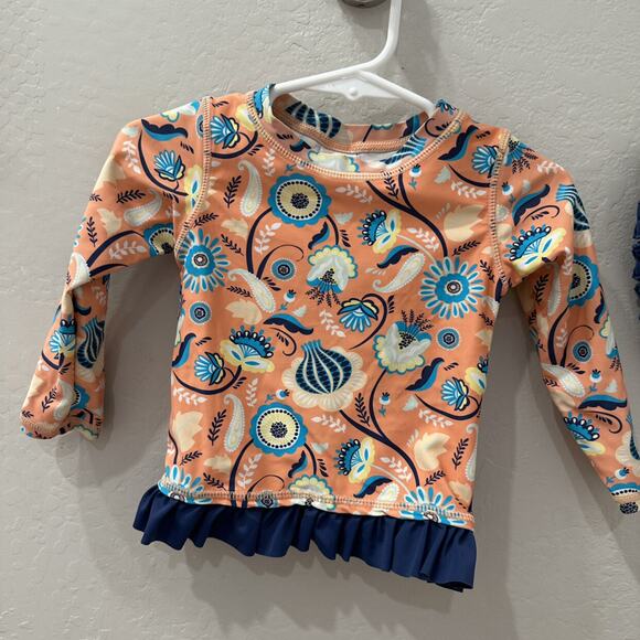 Rufflebutts Orange & Blue Floral Rash Guard Swimsuit - Picture 2 of 9